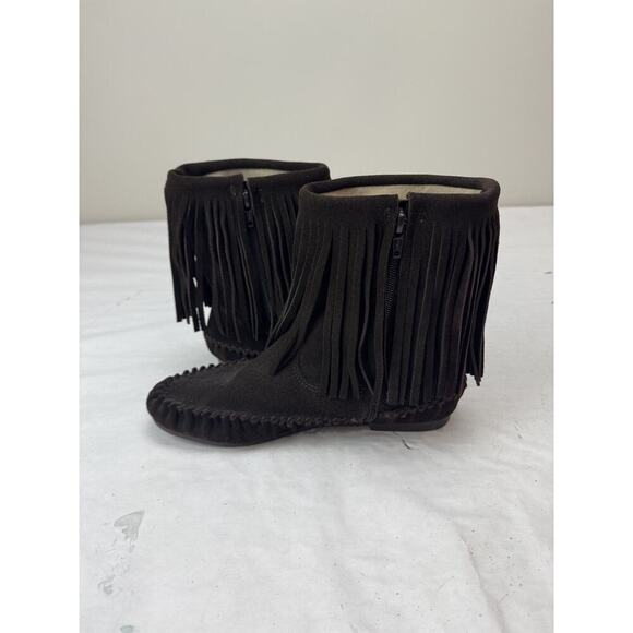 Gap Women's Brown Suede Fringe Moccasin Ankle Boots Boho Western Style Size 7 - Picture 3 of 9